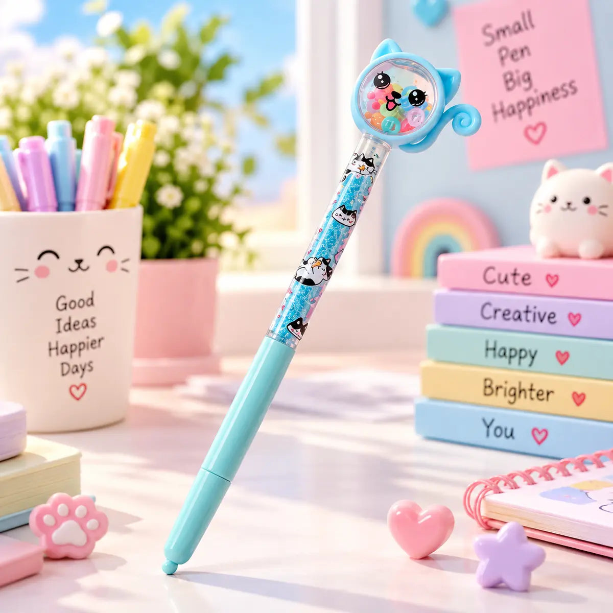 Cute Cat Glitter Ballpoint Pen For Kids (1005) — product view 2
