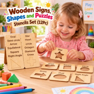 Wooden Signs, Shapes and Puzzles Stencils Set (12Pc)