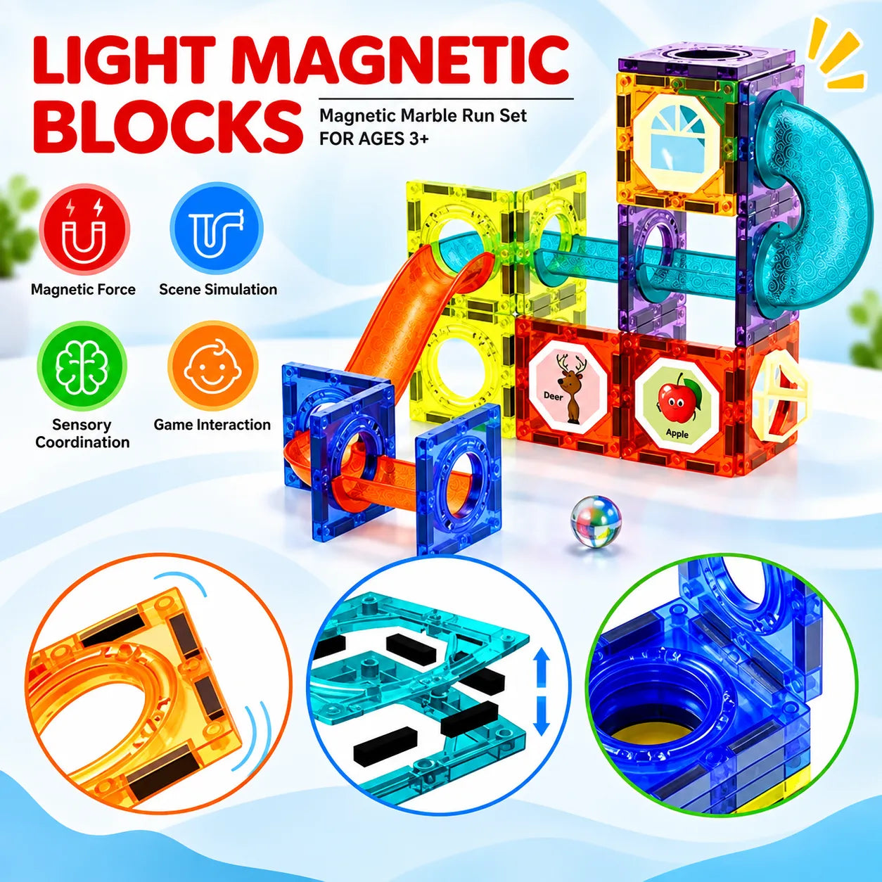 Lighting Castle Magnetic Building Blocks for Kids (E134) — product view 3