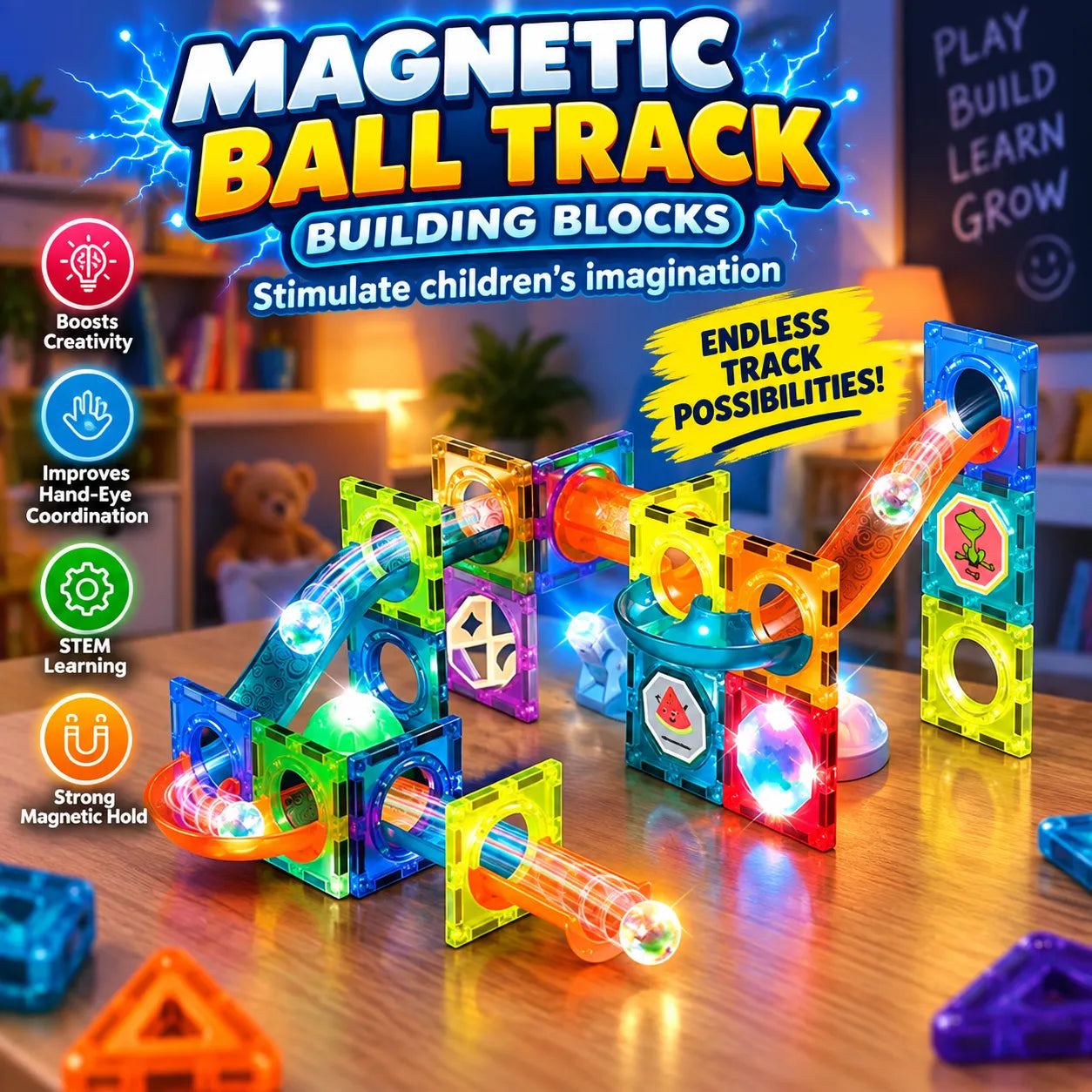 Lighting Castle Magnetic Building Blocks for Kids (E134) — product view 4