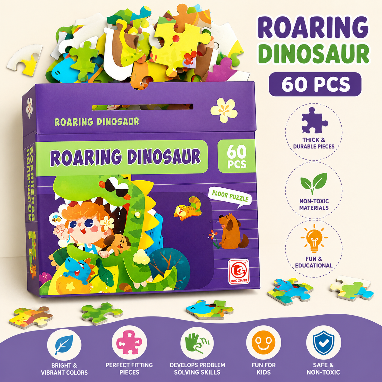 60 Pcs Roaring Dinosaur Puzzle for Kids (88732) — product view 4