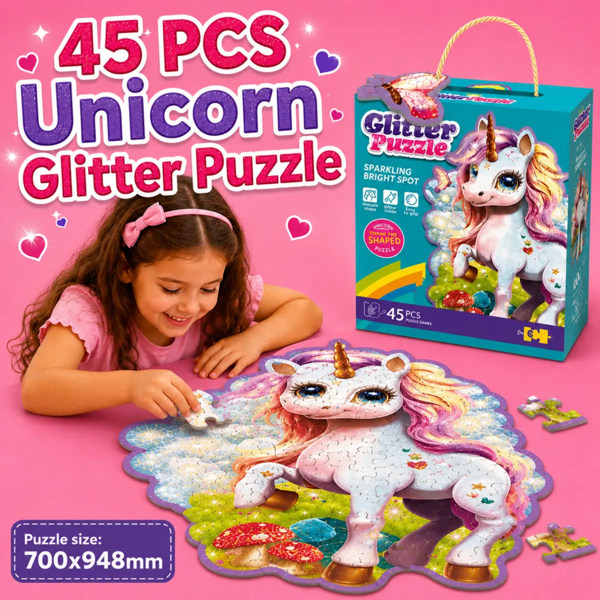 45 Pcs Unicorn Glitter Puzzle For Kids (889) — product view 3